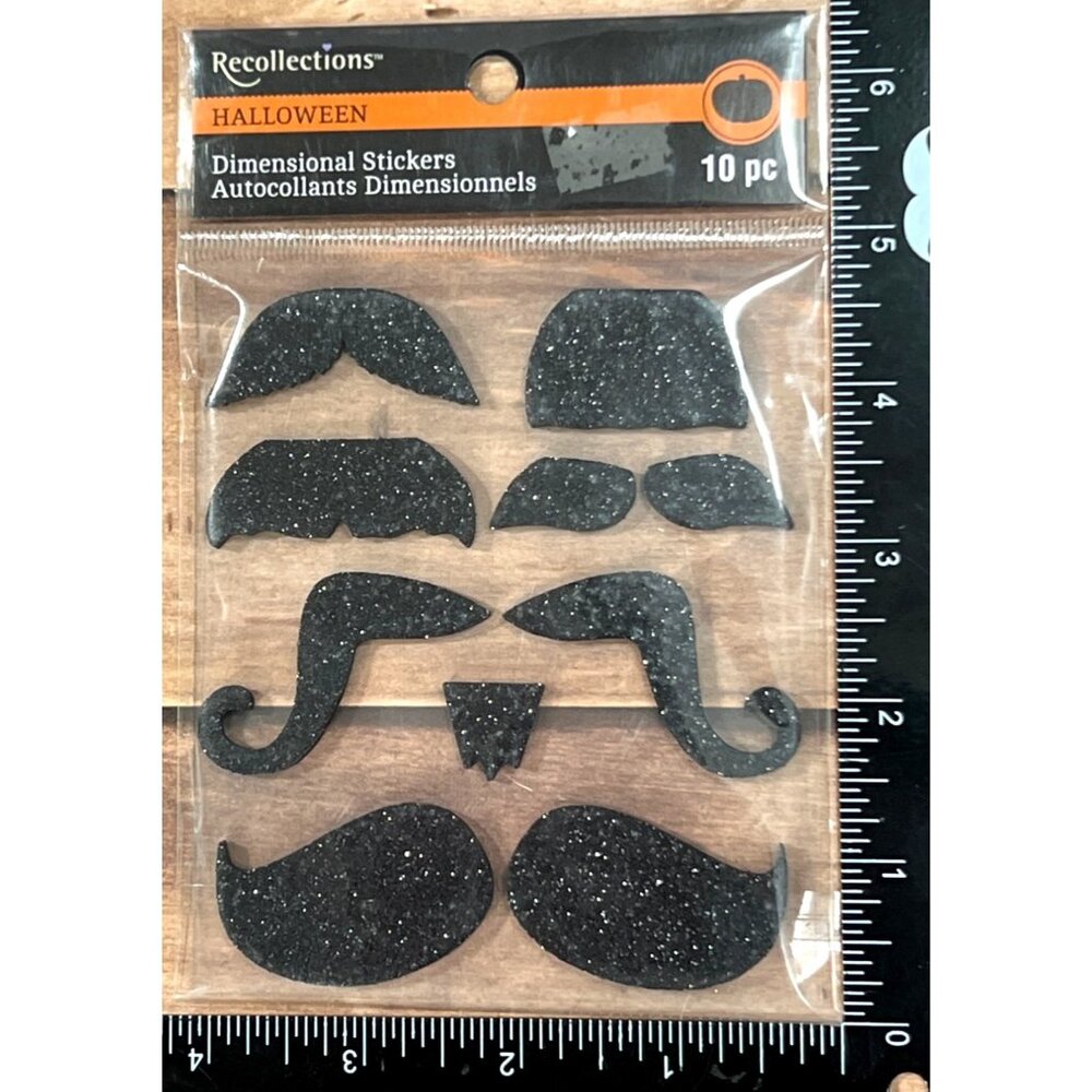 Recollections Halloween Dimensional Stickers Set Black Glitter Mustache 422092